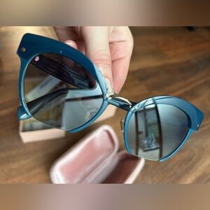 Miu Miu Cat Eye browline Sunglasses Authentic Blue Navy gold